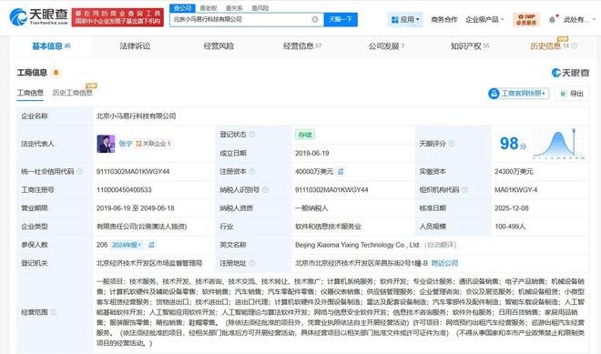 小马智行旗下科技公司完成增资，注册资本跃升至4亿美元，加速智能驾驶技术布局